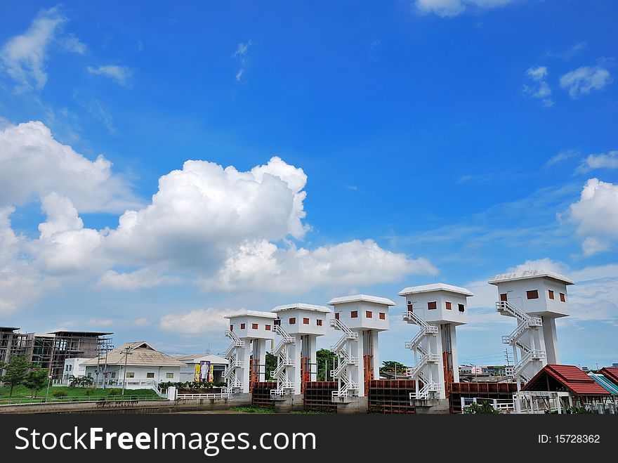 Align of  the water gate with brighten sky view