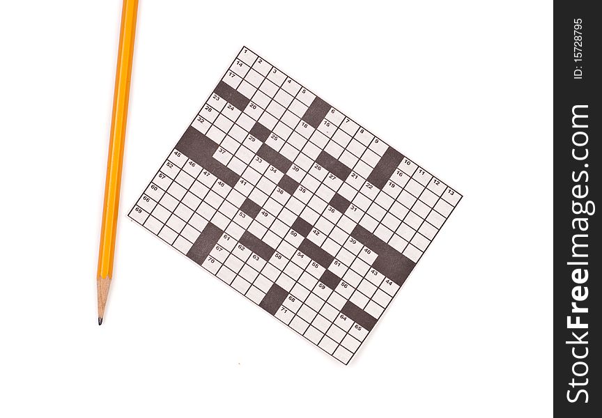 Crossword Puzzle and Pencil Isolated On White