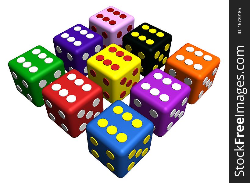 3d illustration of playing cubes. 3d illustration of playing cubes