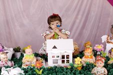 Baby Girl And Doll House Royalty Free Stock Photo Baby Girl And Doll House Royalty Free Stock Photo