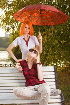 Two Teenage Girls At Summer Park Royalty Free Stock Images Two Teenage Girls At Summer Park Royalty Free Stock Images