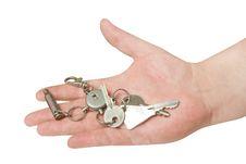 Key In The Hand Over White Stock Photo