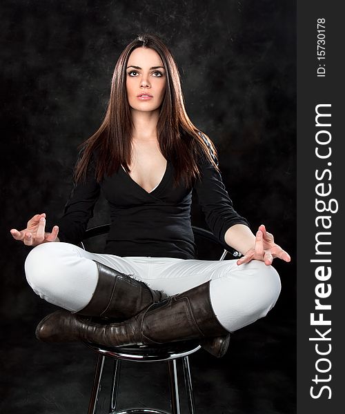 Beautiful  woman has meditation  , isolated on black