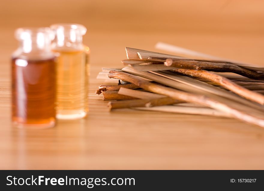 Warm spa on bamboo background