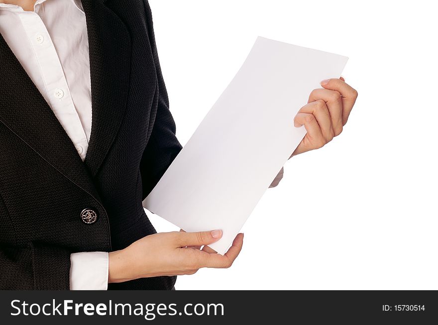 The managing director holds the white blank paper in the hand