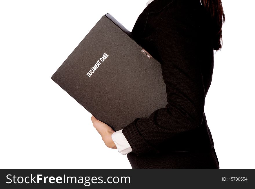 The office worker holds the document case in the hands