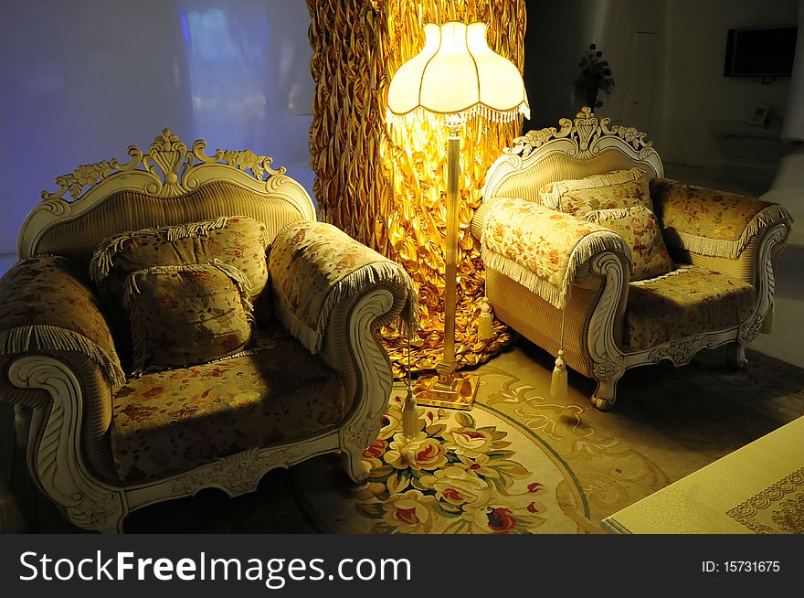 Classic room with sofa and floor lamp. Classic room with sofa and floor lamp