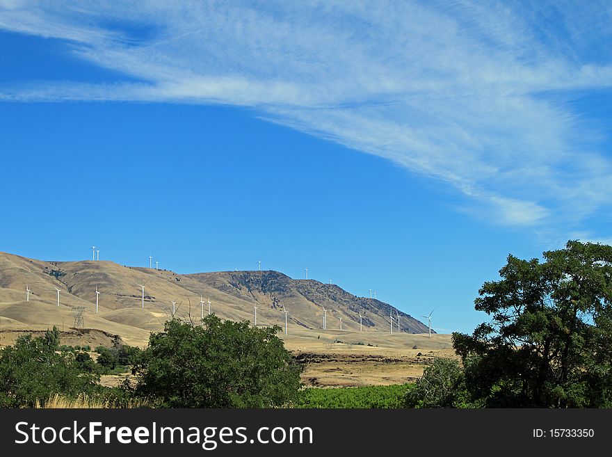 Wind turbines in Oregon by the columbia river. Wind turbines in Oregon by the columbia river