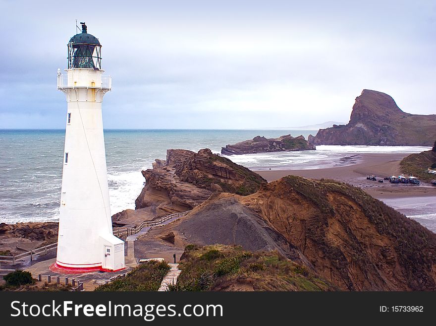 The lighthouse at Castlepoint in the Wairarapa coast, New Zealand. The lighthouse at Castlepoint in the Wairarapa coast, New Zealand