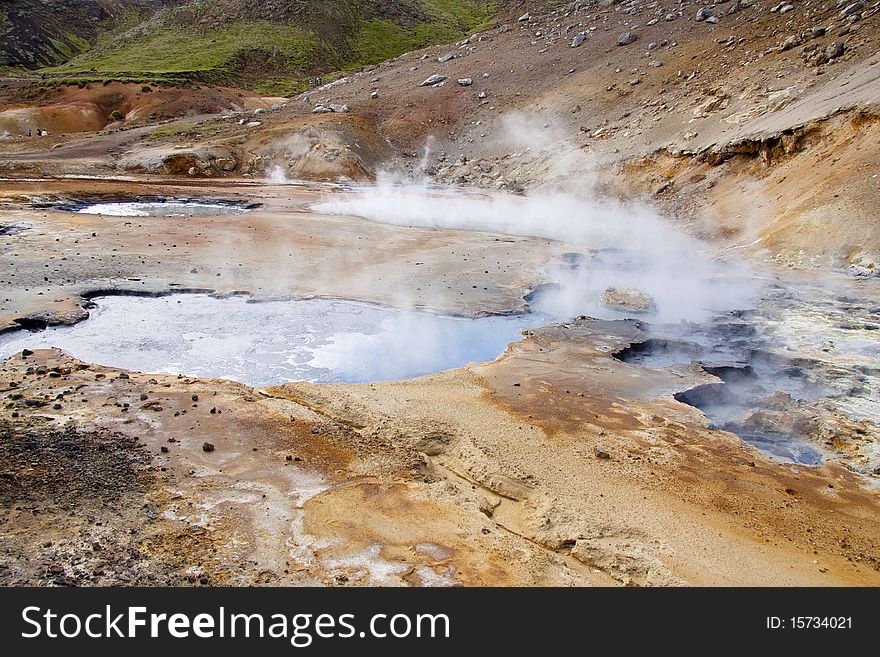 Geothermal area in Iceland. Colorful Sulphur on the ground. Beauty view. Geothermal area in Iceland. Colorful Sulphur on the ground. Beauty view