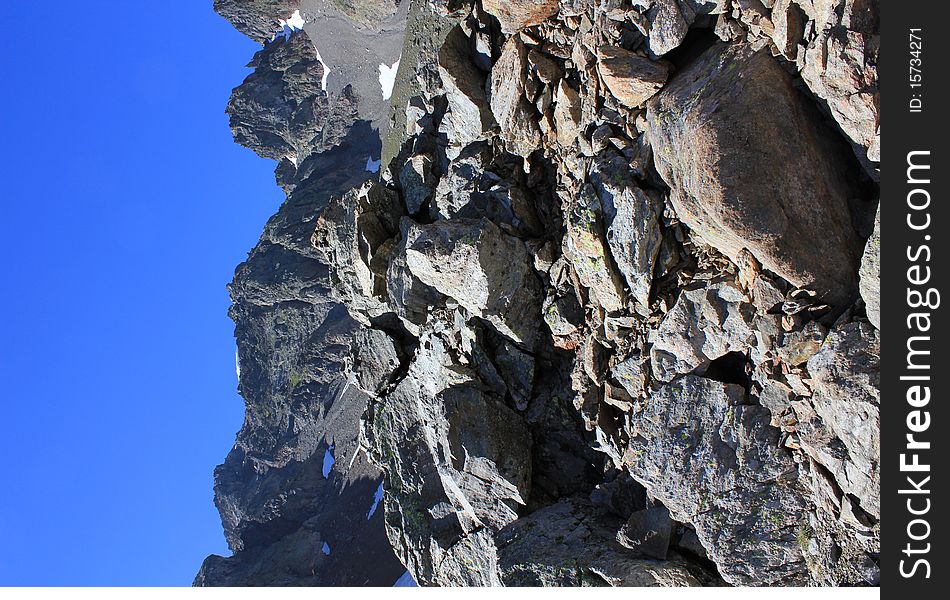 Mountain Mont-Blanc and sky blue and rockk