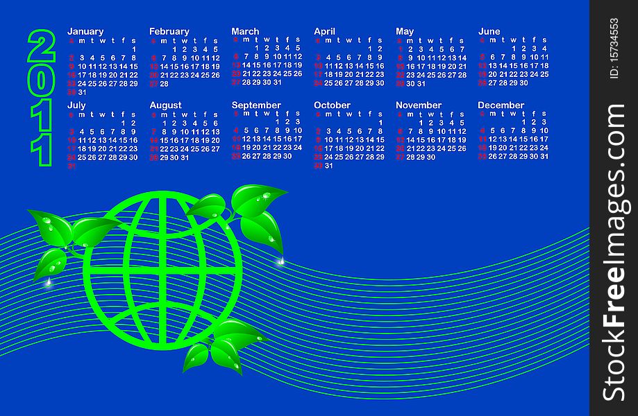 Eco Calendar 2011. Globe with leaves and drops. Vector. Eco Calendar 2011. Globe with leaves and drops. Vector.