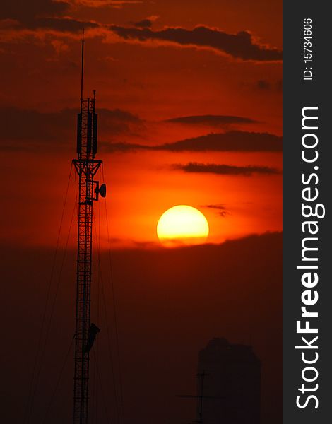 Communication Antenna with sunset, Thailand