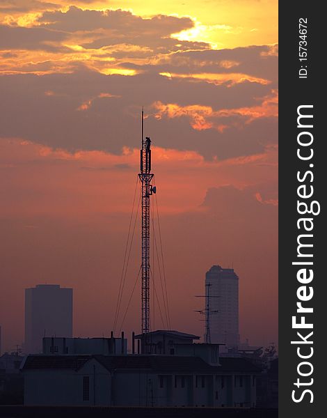 Communication Antenna with sunset, Thailand
