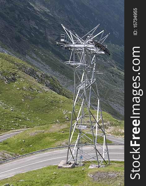 Electricity on a high mountain road, photo taken in fagaras mountains Romania