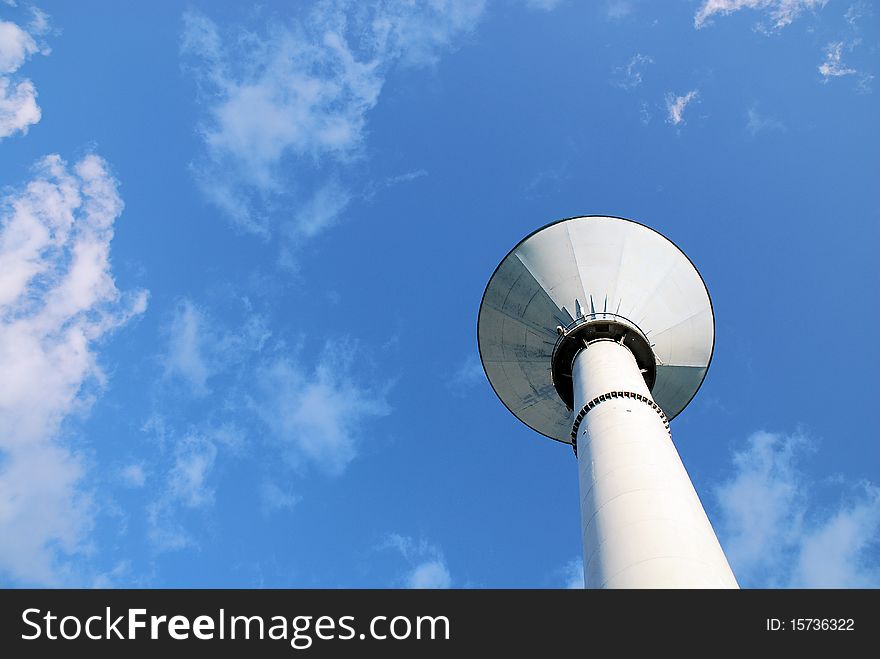 Water tower and the blue sky on the background