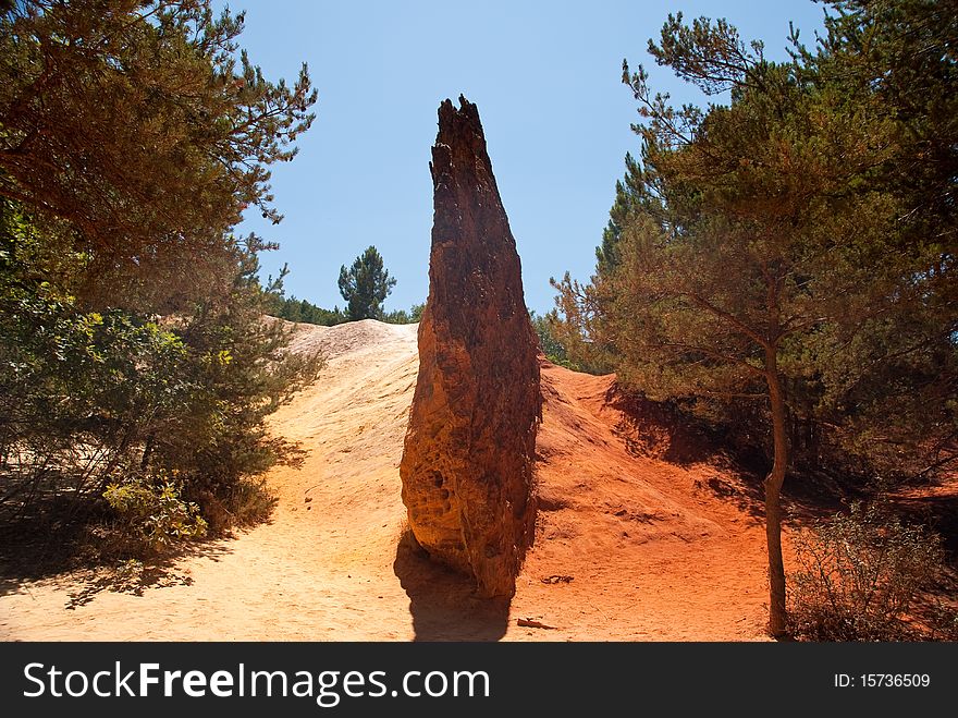 Colorado Provencal, a natural desert in south France showing ocher sand, used in the past for textile colouring