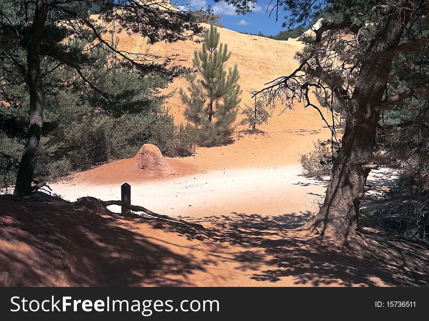 Colorado Provencal, a natural desert in south France showing ocher sand, used in the past for textile colouring