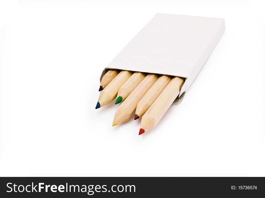 Isolated color pencils in the box