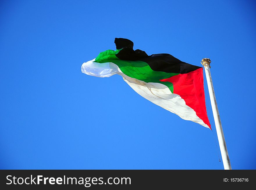 Flag of Jordan on blue sky. Flag of Jordan on blue sky