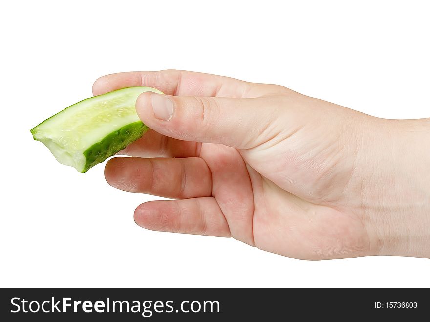 Sliced Cucumber In Human Hand