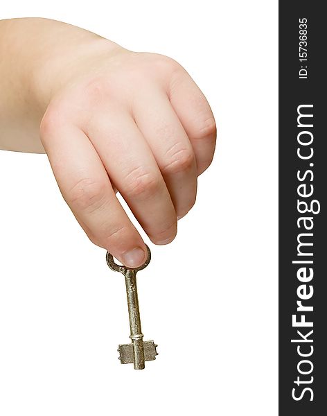 Metal Key In The Hand Isolated