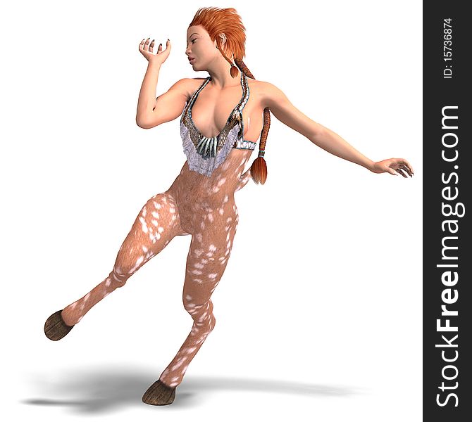 Female fantasy creature with hooves. 3D rendering with clipping path and shadow over