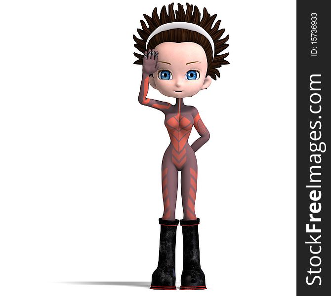 Young cartoon astronaut in a rose suit. 3D rendering with clipping path and shadow over white