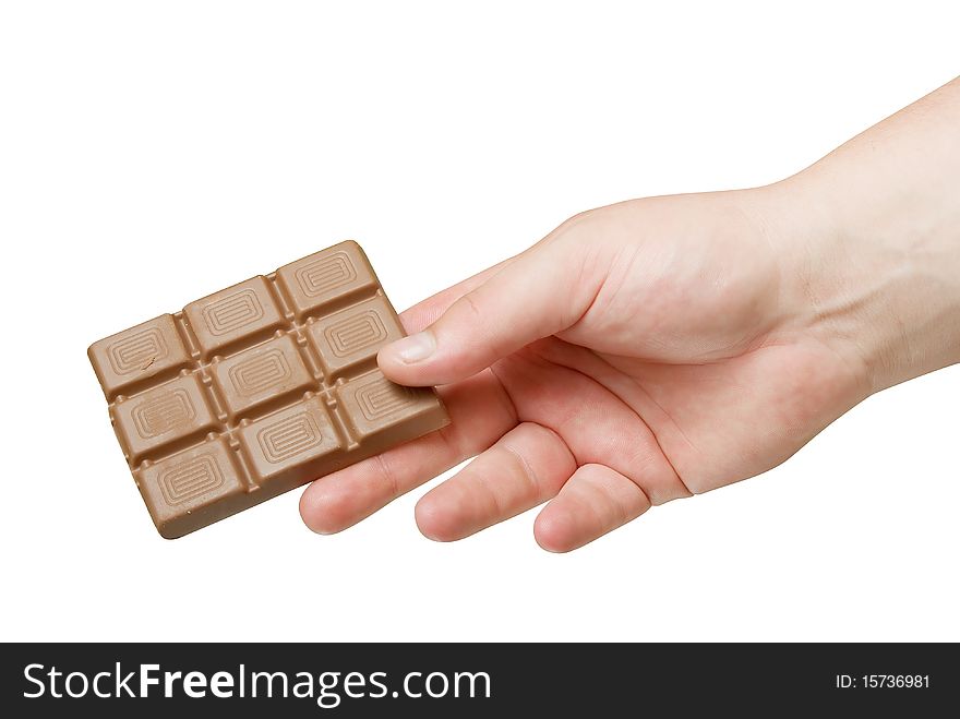 Chocolate in arms isolated with clipping path. Chocolate in arms isolated with clipping path