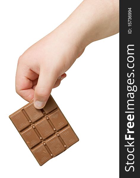 Chocolate in hand isolated background