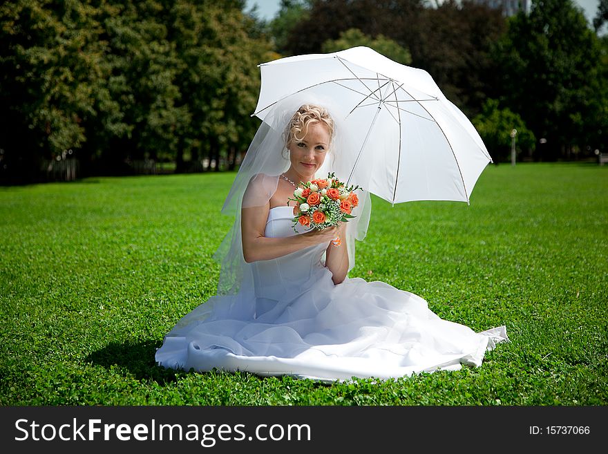 Young beautiful bride outdoor wedding. Young beautiful bride outdoor wedding