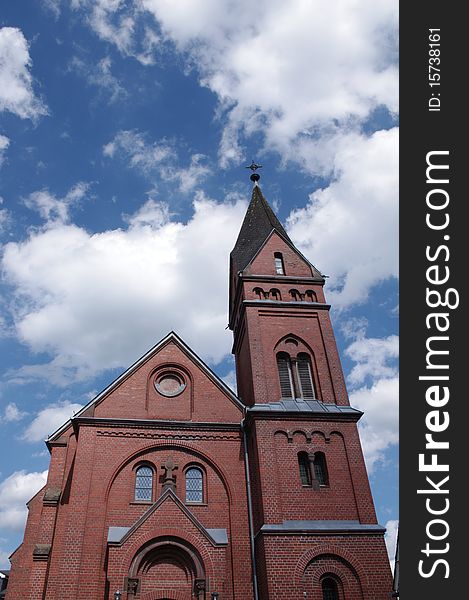 View of the protestant Church of the City of Olpe, Germany. Construction out of Brick in Style of late Art Nouveau. View of the protestant Church of the City of Olpe, Germany. Construction out of Brick in Style of late Art Nouveau