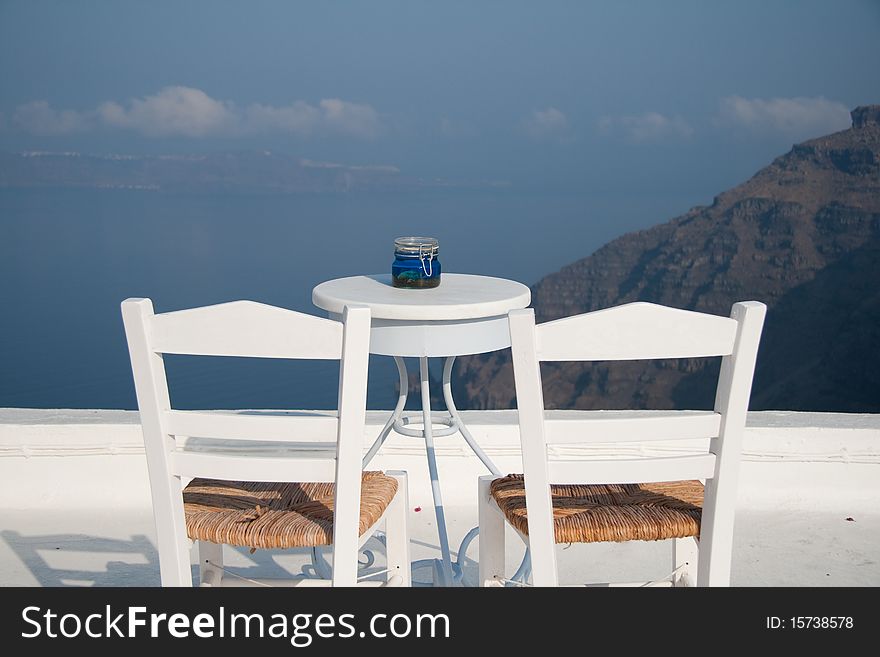Open air restaurant with sea and mountain view