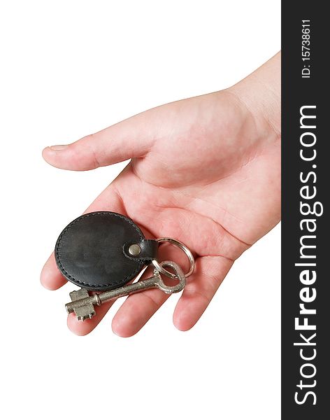 Keychain in human hand isolated
