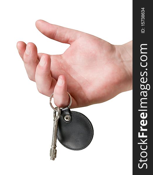 Keychain in hand isolated background with path
