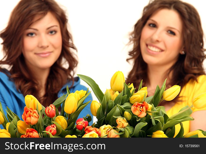 Two Girls With Flowers