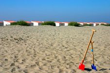 Beach Cabins With Spades Royalty Free Stock Photos Beach Cabins With Spades Royalty Free Stock Photos