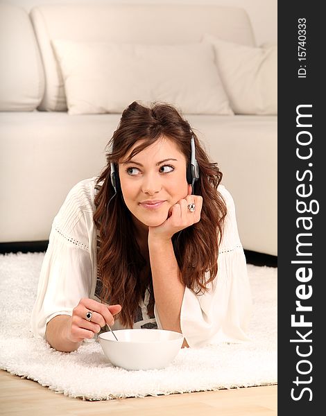 Young Woman Listen To Music