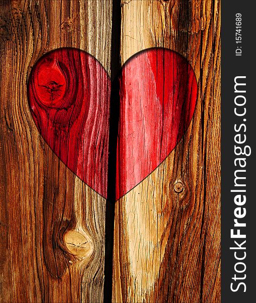 Red heart on wooden brown wall background. Red heart on wooden brown wall background