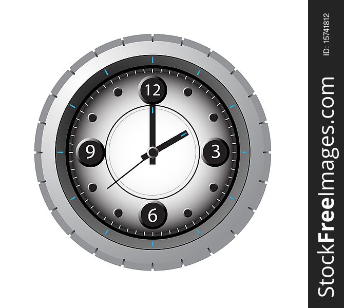 Isolated metal clock on a white blackground. Isolated metal clock on a white blackground