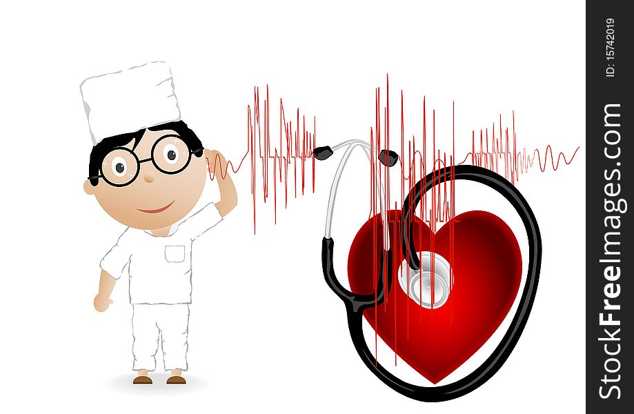Vector illustration the doctor with the chart, heart and a phonendoscope