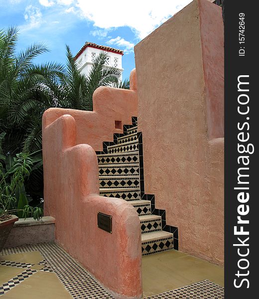 Outdoor stairsway of a Morrocan theme hotel. Outdoor stairsway of a Morrocan theme hotel