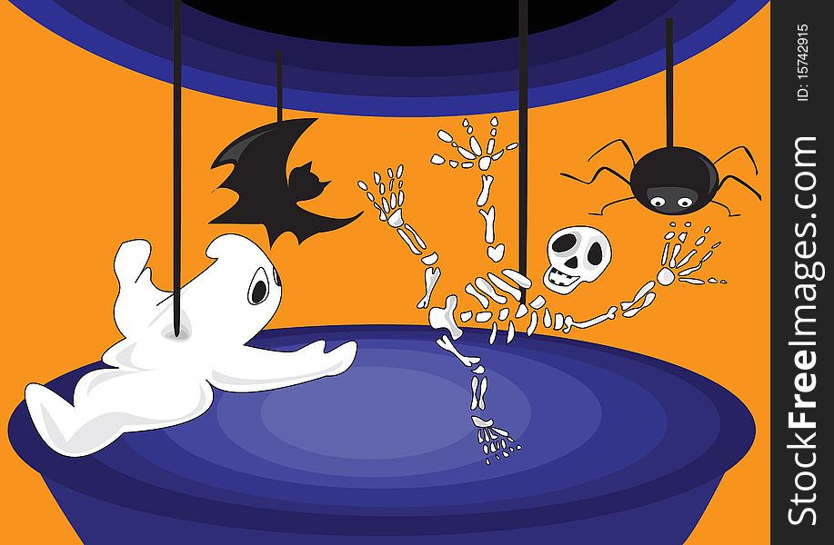 Halloween Horror Carousel where you can ride on the skeleton, spider, ghost, bat. Halloween Horror Carousel where you can ride on the skeleton, spider, ghost, bat