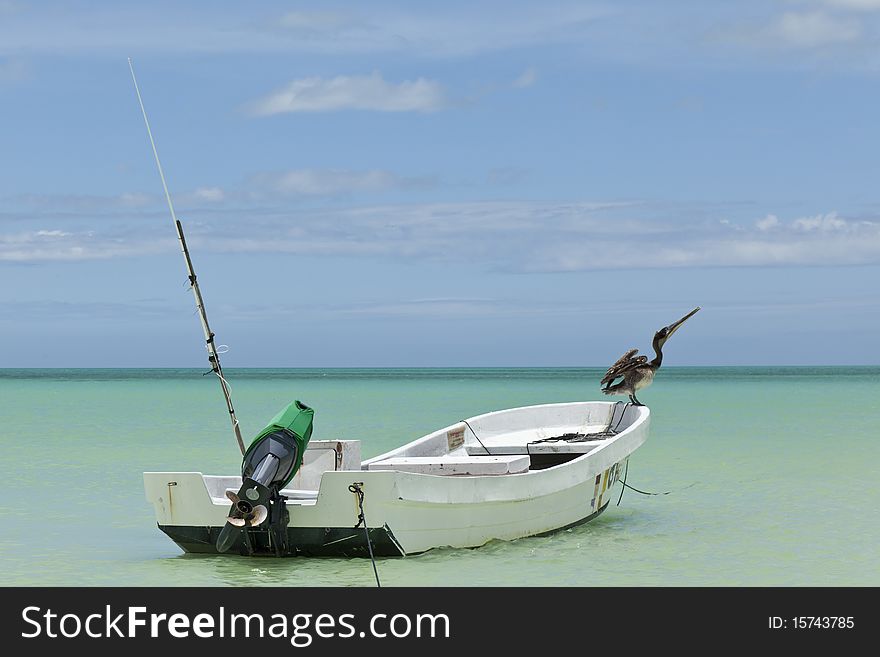 Fishing boat on the beach, Isla Holbox, Quintana Roo, Mexico. Fishing boat on the beach, Isla Holbox, Quintana Roo, Mexico