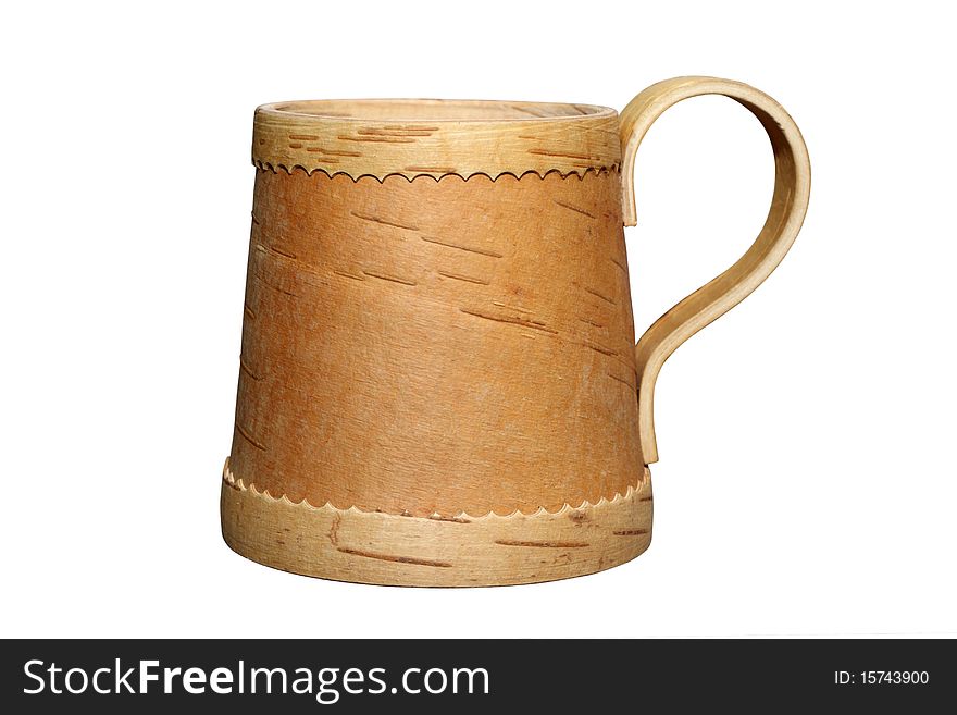 Mug from a bark of a birch isolated over white