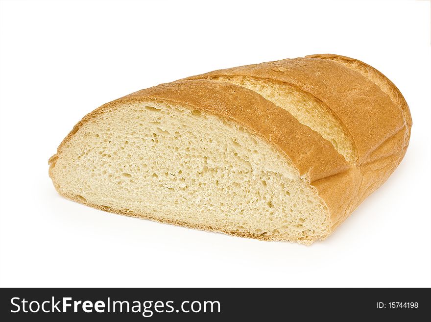 Isolated cutted long loaf on the white background