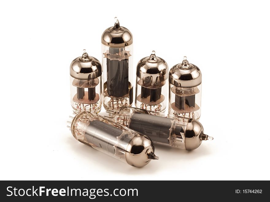 Six vacuum glass valves isolated on white