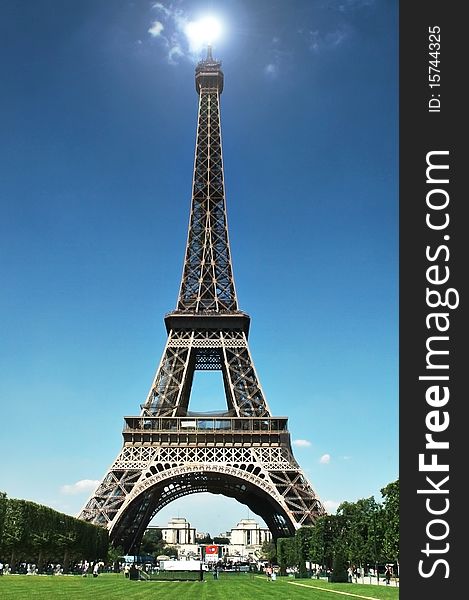 Shining bottom of Eiffel tower in Paris.