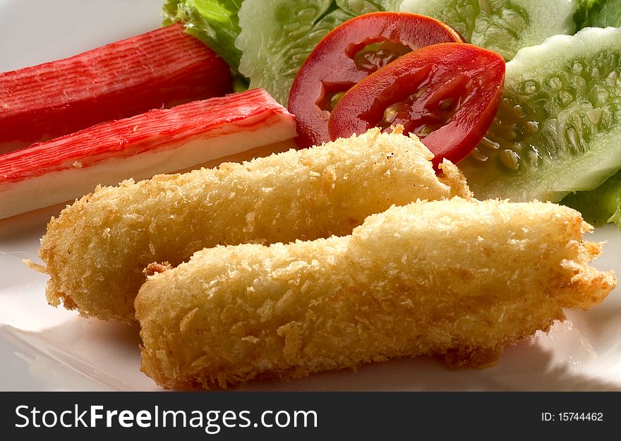 Japanese food Fried kani and vegetable