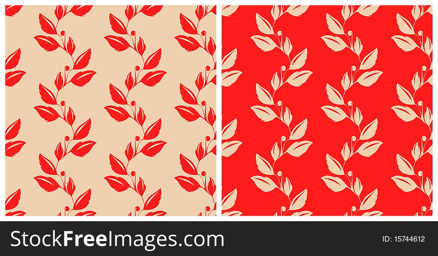 It is red and light brown pattern with leaves. It is red and light brown pattern with leaves